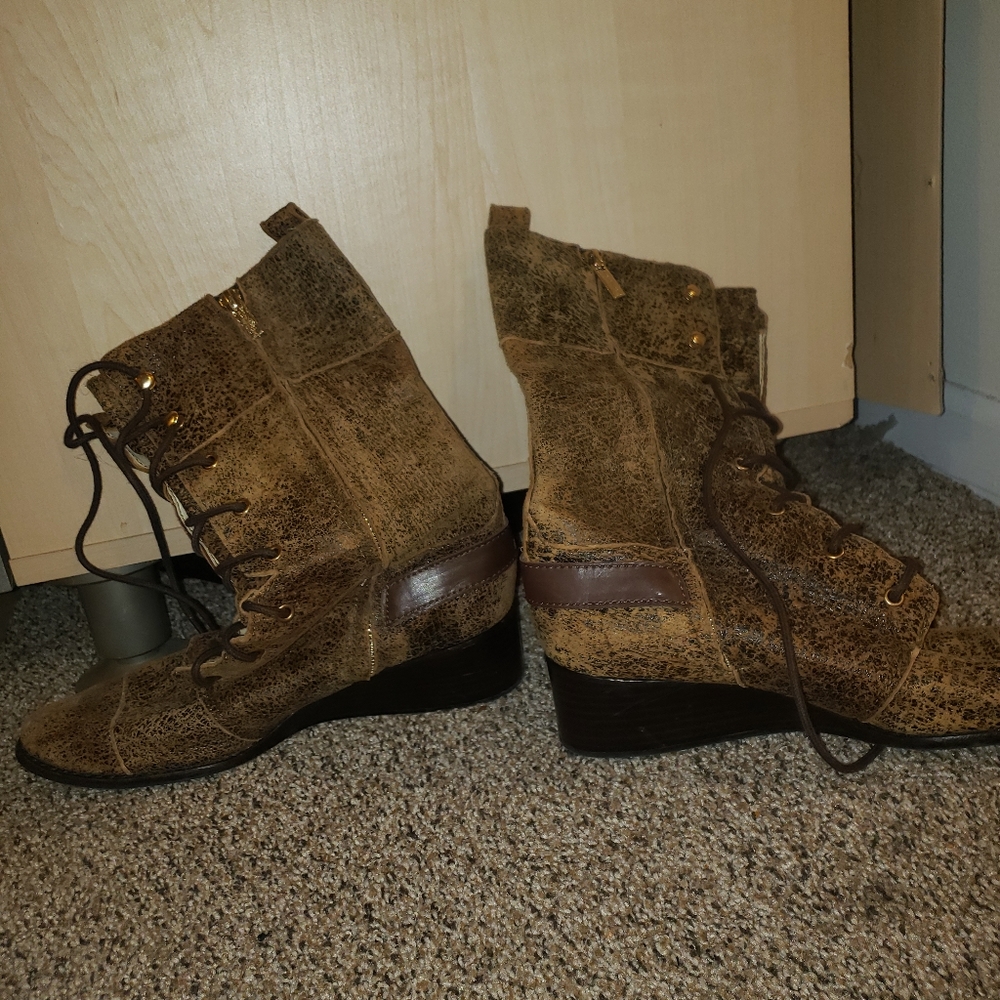 Rustic MK wedge zip boots and matching bag